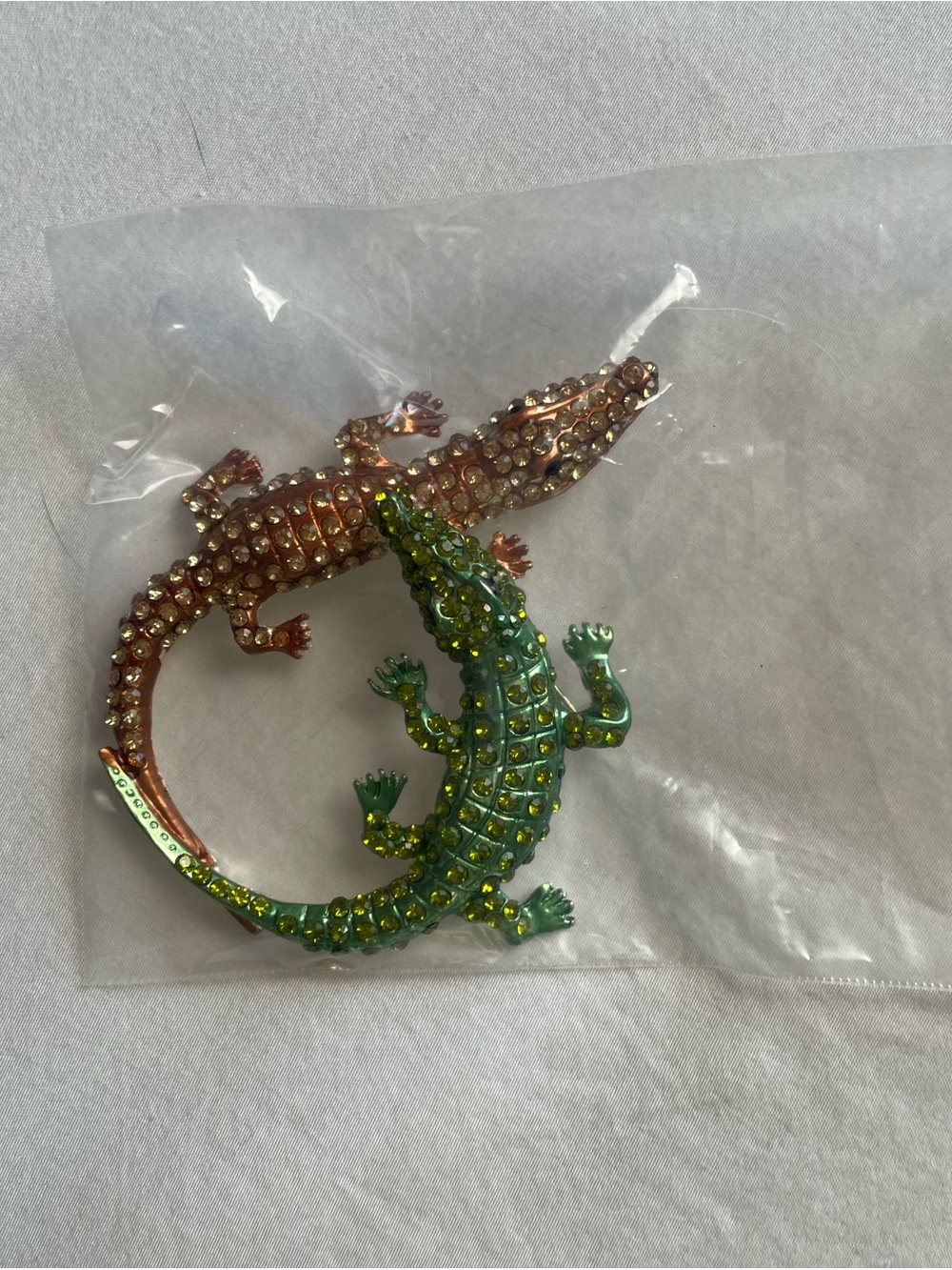 Decorative Reptile Brooch- Green and Bronze Crocodile Pin